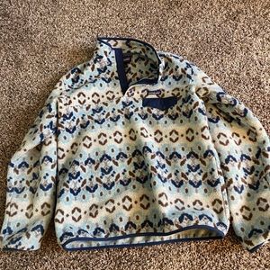 Patagonia Cream, Blue & Brown Patterned Fleece Pullover